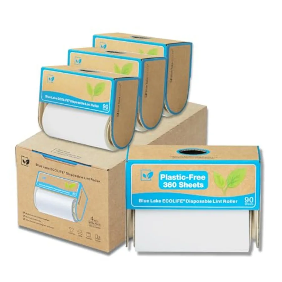 

Безворсовый ролик для удаления ворса без пластика, 4 упаковки по 360 листов, особо клейкий и экологичный очиститель ворса, идеально подходит для одежды, мебели и ковров (4 упаковки - 360 листов)