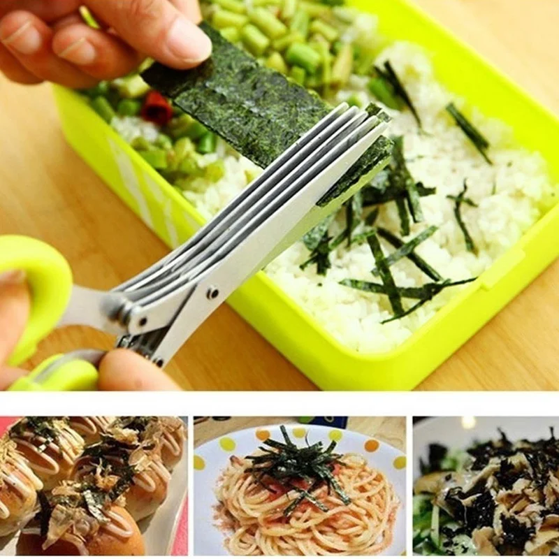 Chopped green onion, cut seaweed, cut cooking tools, multi-function stainless steel kitchen scissors with 3/5 layers