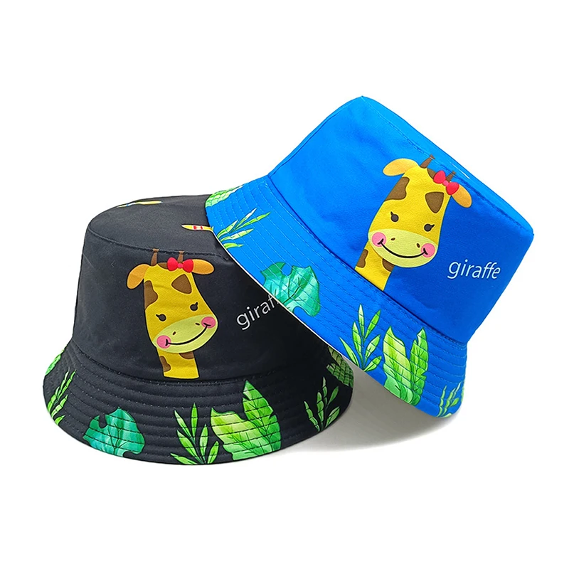 Bocca Cartoon Giraffe Bucket Hat Children Boys Girls Kids Fisherman Hats Double Sides Cute Animal Pattern Panama Cap Outdoor Sun