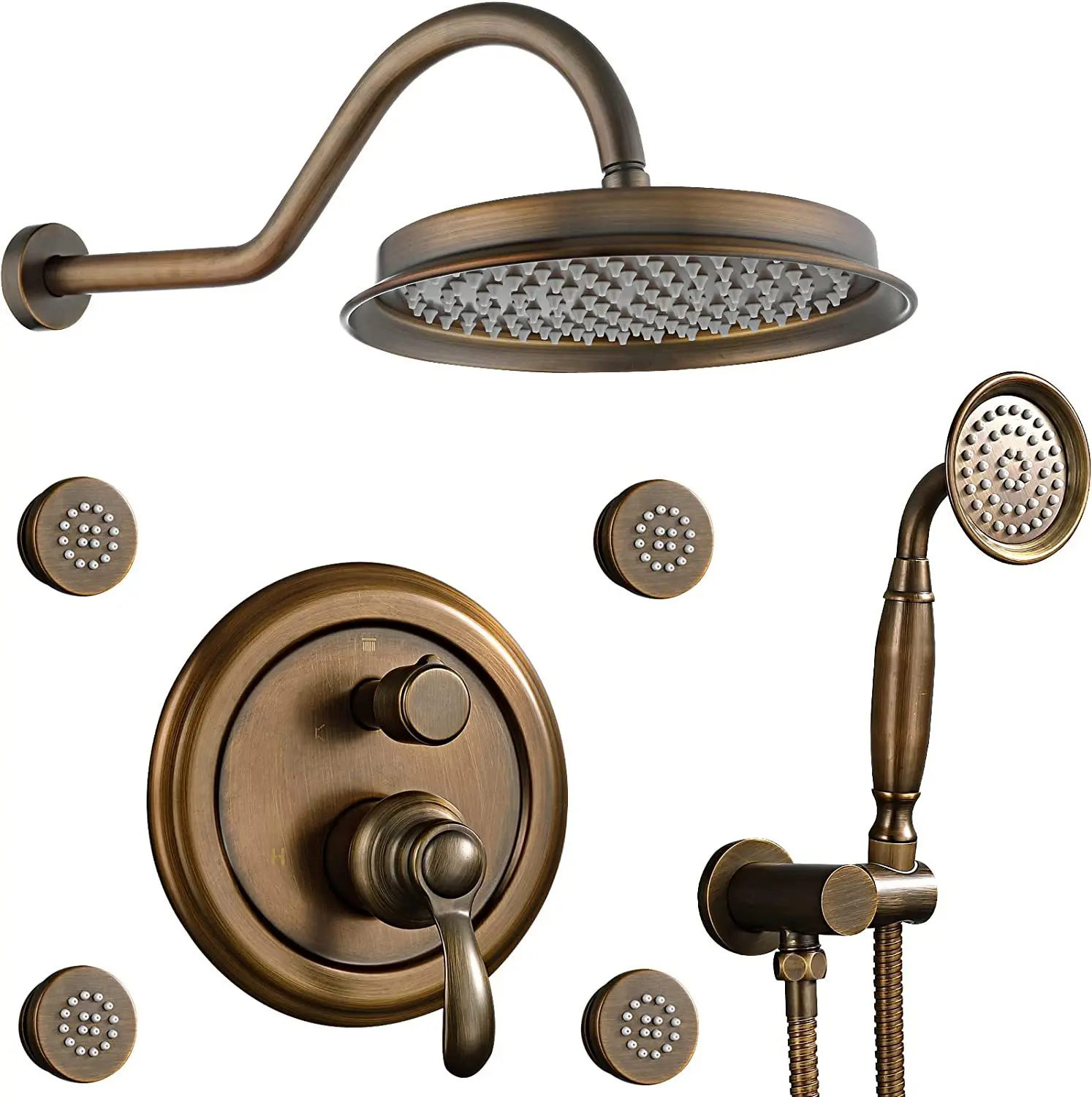 High Quality Brass classical Bathroom shower faucet set 9 inch shower head Combined system Wall Mounted Hot Cold shower set