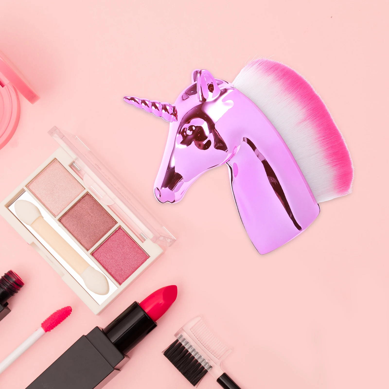 

1pc Unicorn Shape Premium Makeup Brush High Quality Powder Blush Foundation Brush For Women Ladies Rose Gold Easy