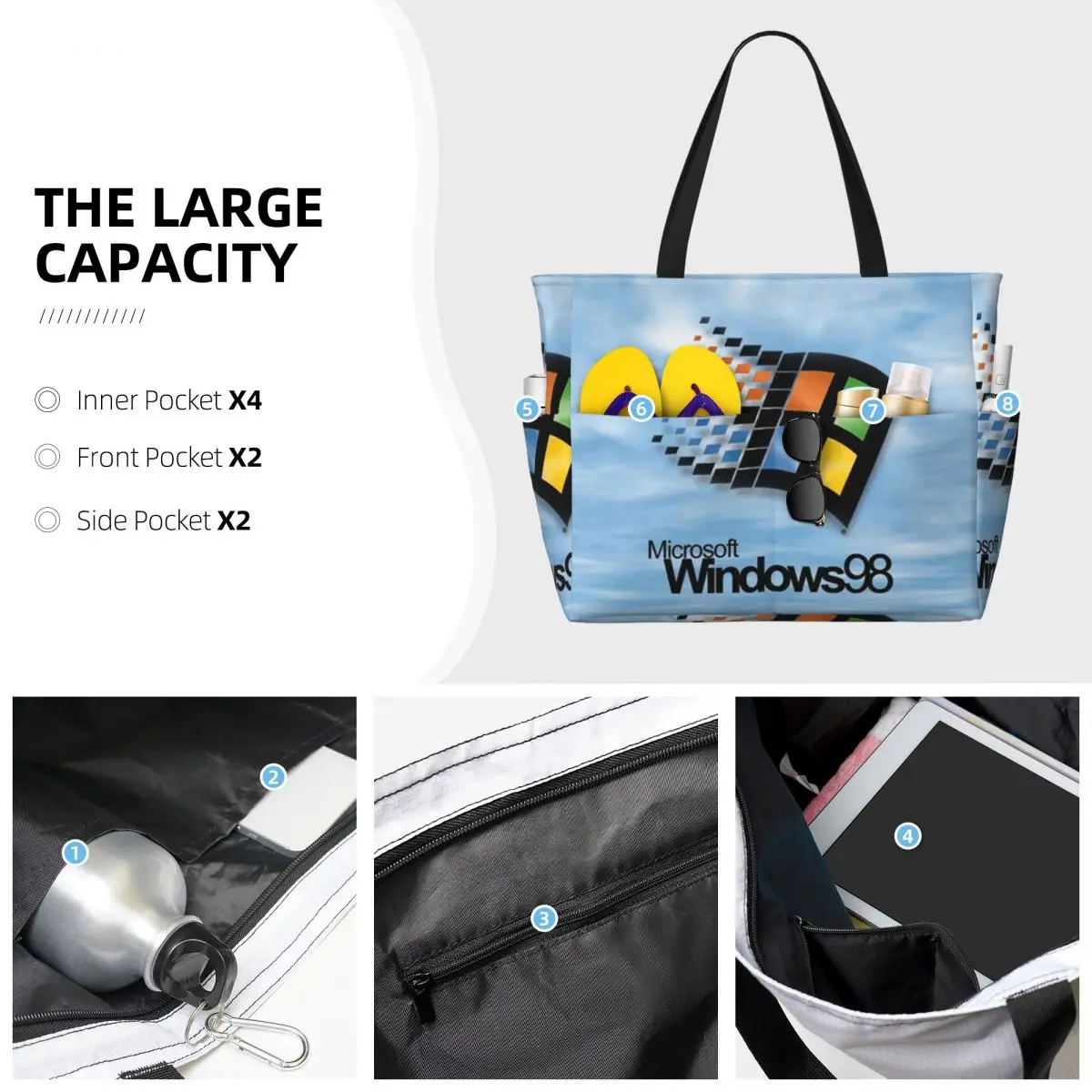 Windows 98 Start Screen Beach Tote Bag Sport Gym Yoga Duffle Large Tote Bag حقيبة سفر نسائية حقيبة لياقة بدنية