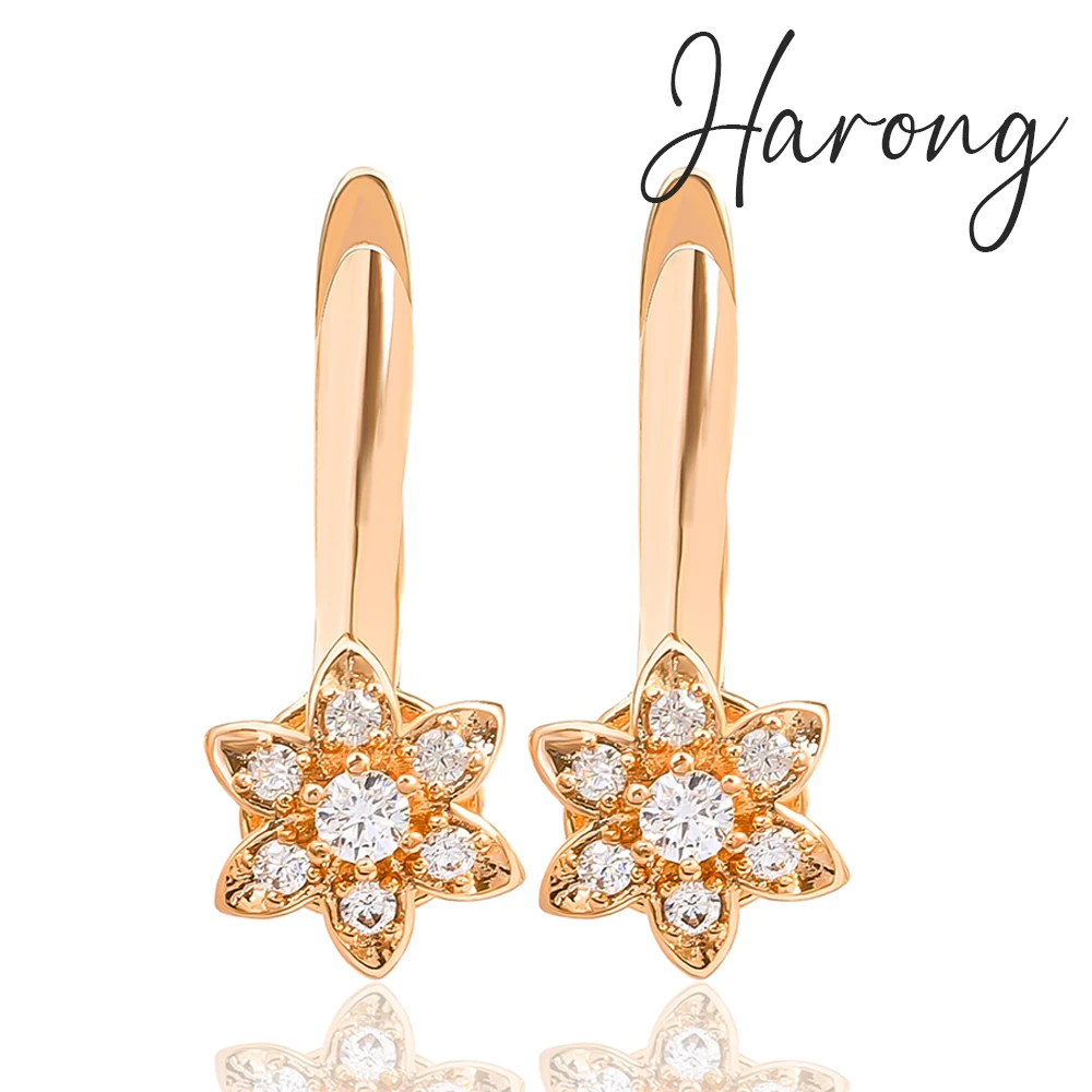 Harong Fashionable Glittering Flower Pendant Earrings Copper-Shaped Pendant Paired With Zirconia Earrings Women's Jewelry Gift