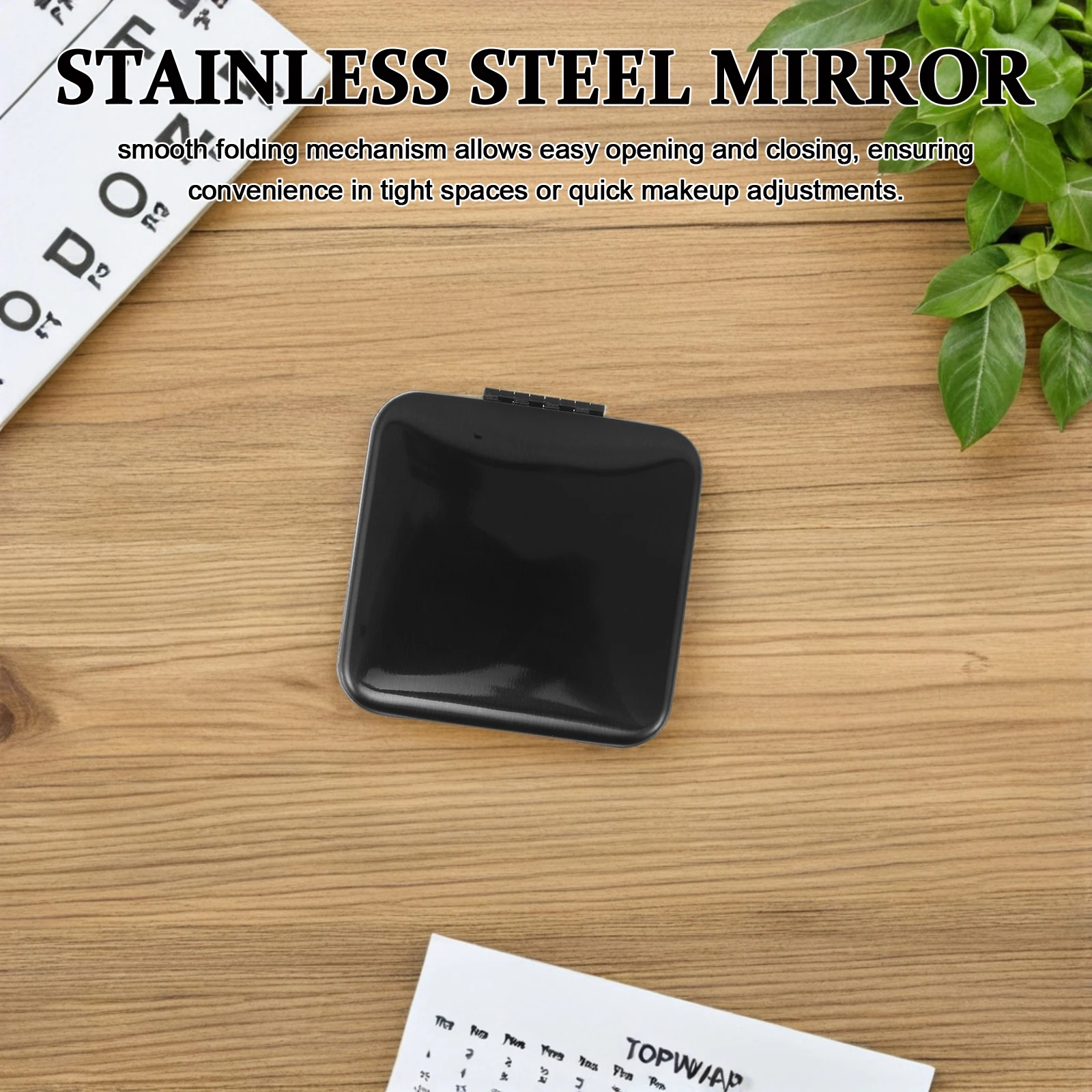 Specchio per trucco da viaggio compatto, pieghevole, bifacciale, in acciaio inossidabile, portatile, per cosmetici, per tasca portamonete, dorato