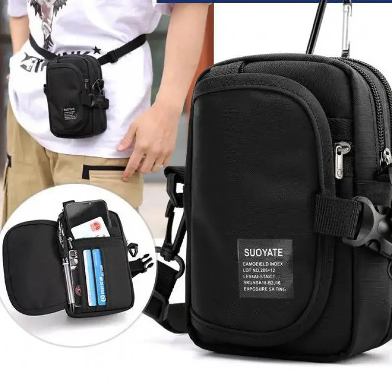 New Men's Shoulder Bag Multi-functional Unisex Waist Hanging Bag Oxford Cloth Crossbody Mobile Phone Change Multi-slot Mini Bag