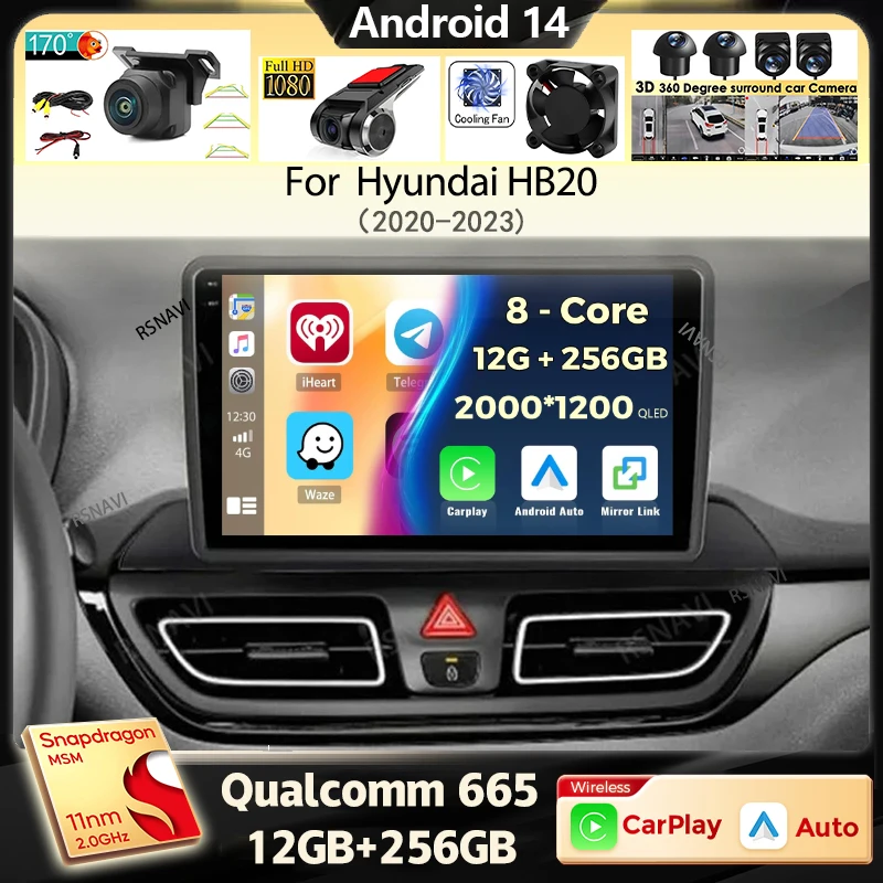 

Android 14 Carplay 360 камера для Hyundai HB20 2021 2020 авторадио навигация мультимедийный плеер 2Din DVD автомобильная стерео WIFI + 4G GPS