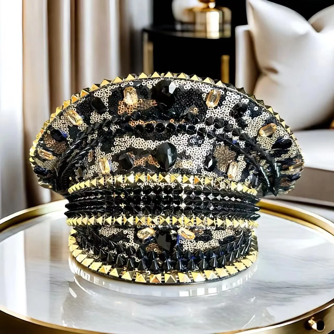 HongLuan  Halloween Costume Hat, Captain Hats Rhinestone for Burning Man Festival Woman, Cosplay Female Accessories