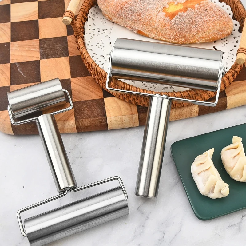 1/2pcs  Stainless Steel Rolling Pin - Kitchen & Home Use, Double-SidedRolling Pin with Rollers, Multifunctional Dough Roller