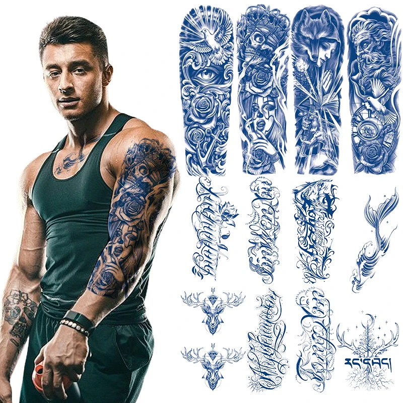Waterproof Temporary Tattoo 12Sheets, For Adults Men Herbaceous Animal Arm European American Lasting Tattoo Eco-friendly Sticker