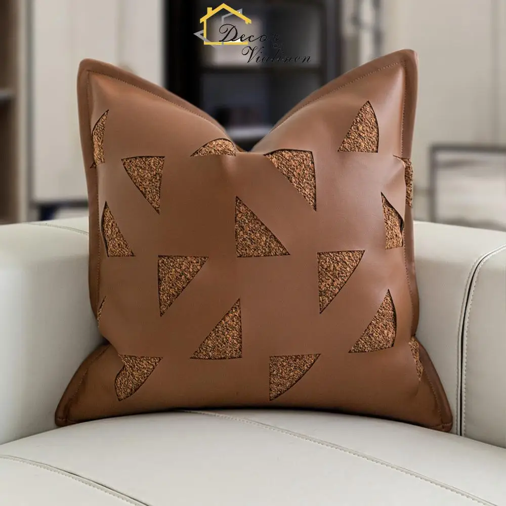 Italian light luxury high-end sofa pillow, brown coffee color creative hollow out pillow, hotel model room soft decoration cushi