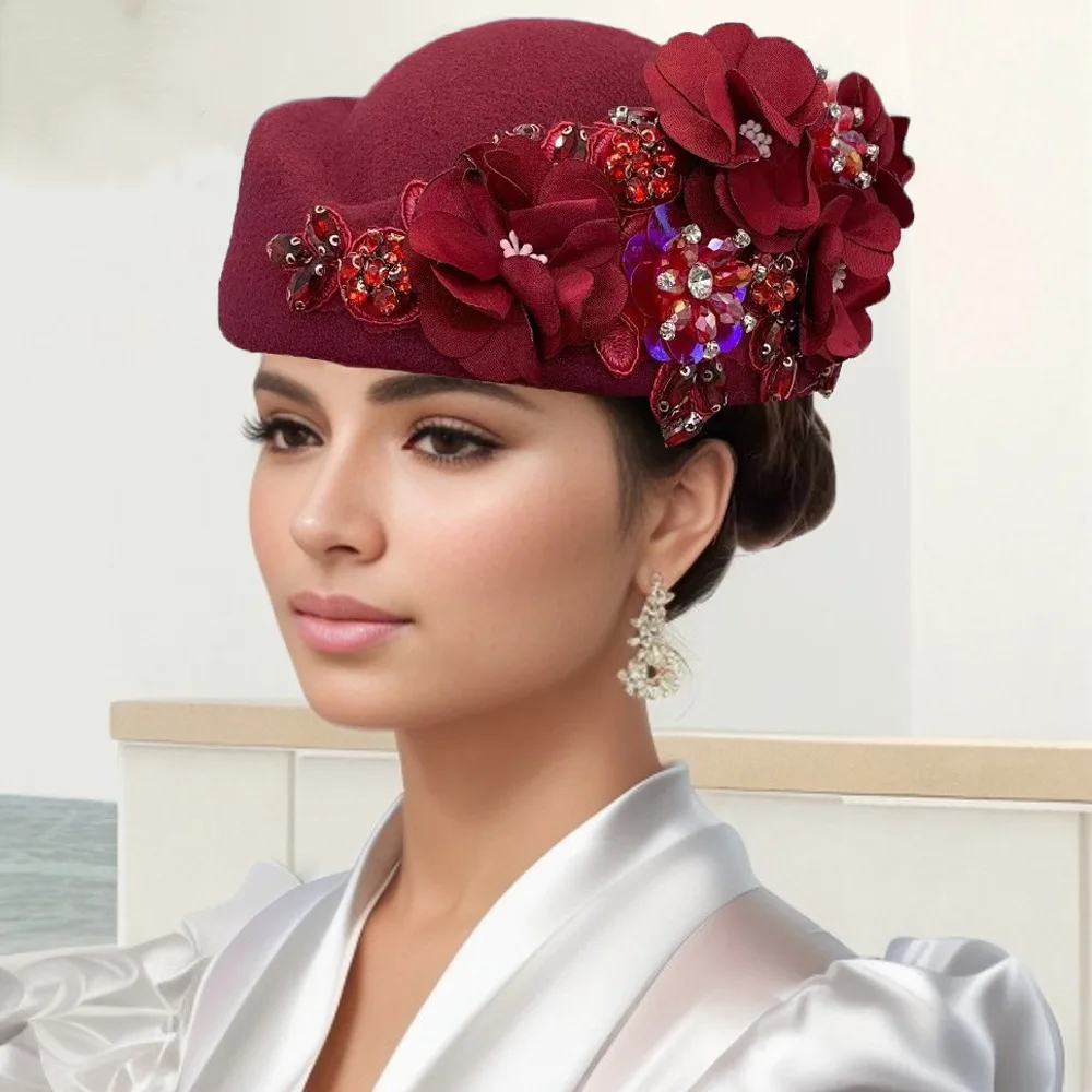 Retro Wedding Hats Cocktail Evening Dancing Party Arabic Stewardess White Cap Church Cosplay Caps Soft Touching Felt Hat Elegant