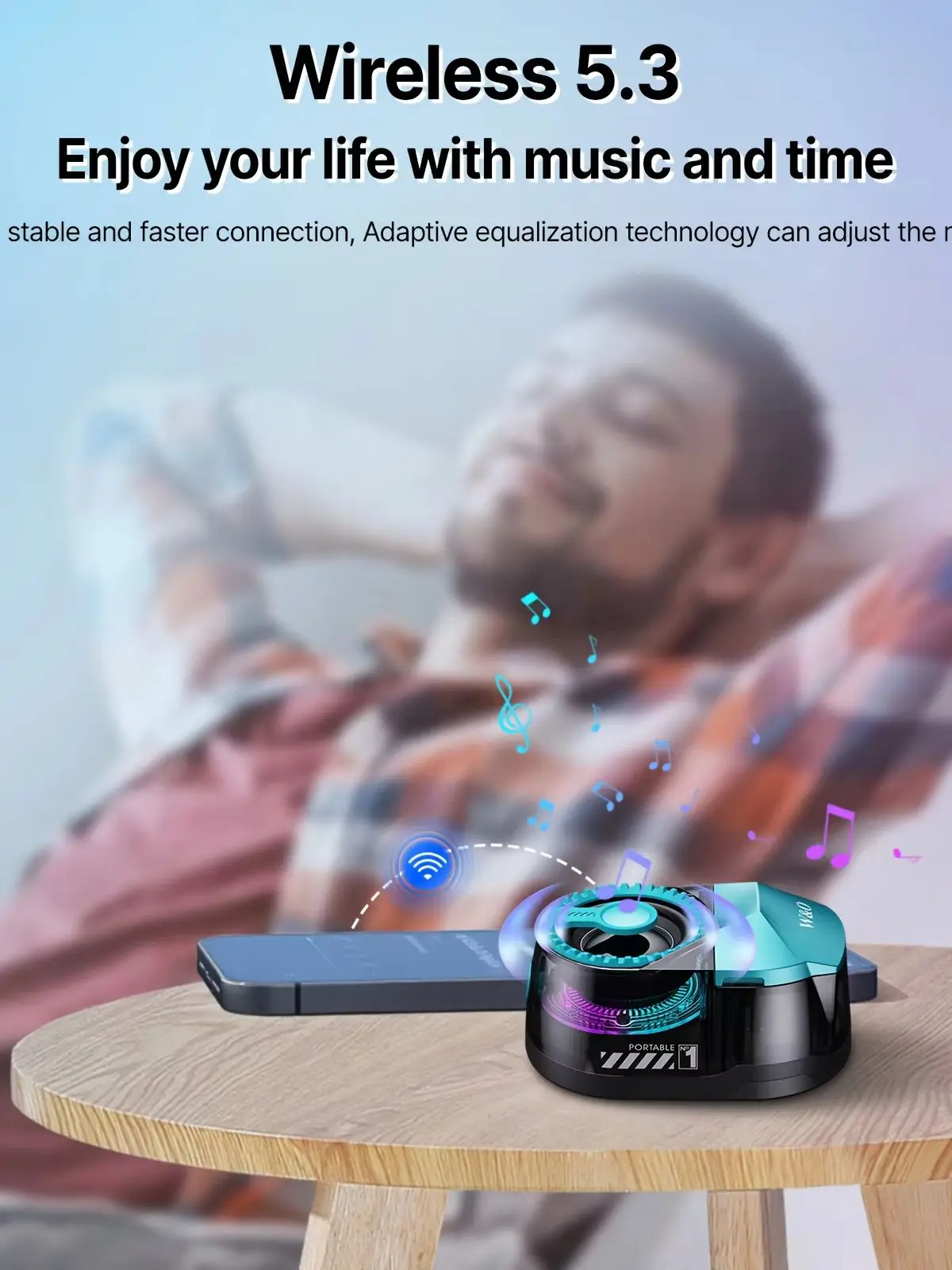 3-in-1 Kabelloser Lautsprecher mit Geräuschunterdrückenden Kopfhörern, Integriertem Telefonständer & Ambientelicht, USB-C Schnellladung HD-Stereo-Sound