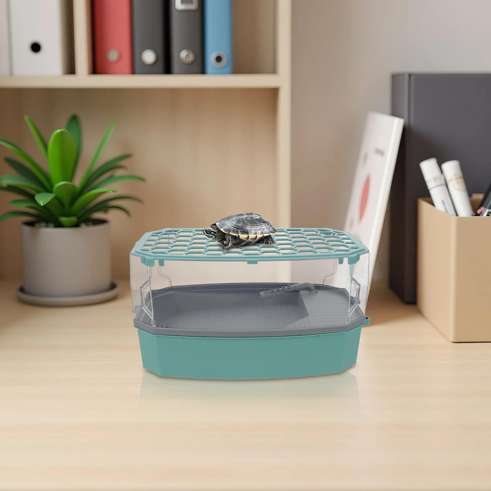 Ecological Turtle Tank Plastic Terrarium With Basking Platform Escape Proof Lid Small Aquarium For Turtles Pet