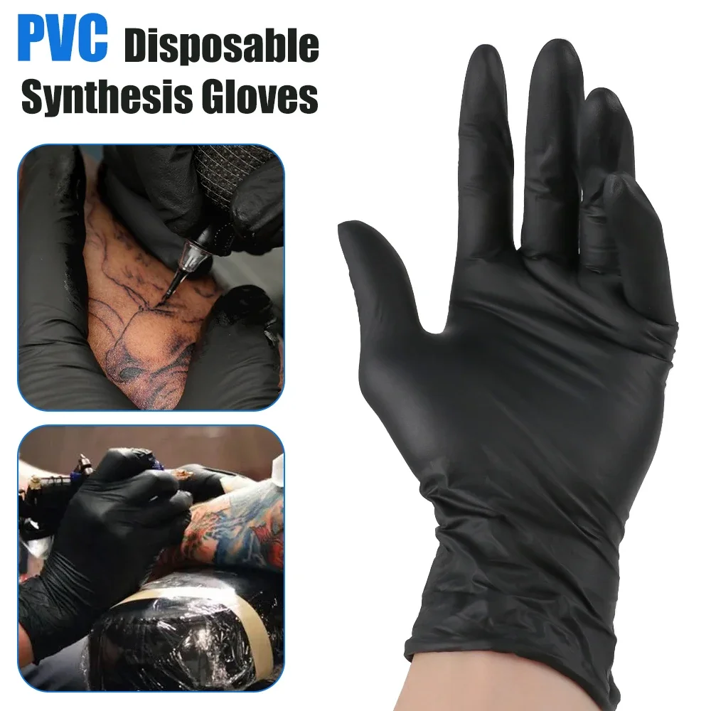 

100PC M/L Disposable Black Nitrile Gloves Elastic Thickened Waterproof Gloves for Tattoo Cleaning Painting Beauty Salon Supplies