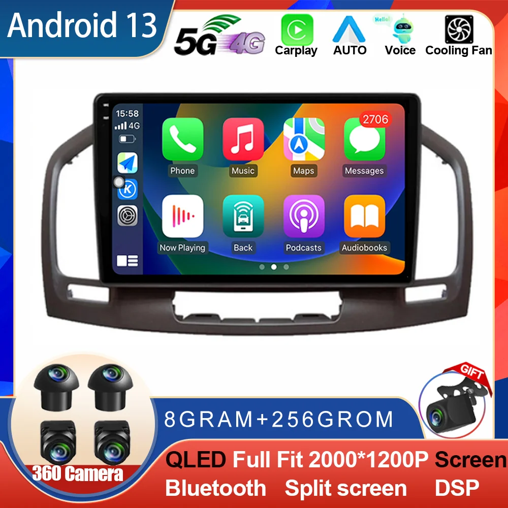 Android 14 For Buick Regal 2009-2013 Opel Insignia 1 2008-2013 Car Audio Radio Multimidia Player 2 Din WIFI 4G DVD Speakers QLED