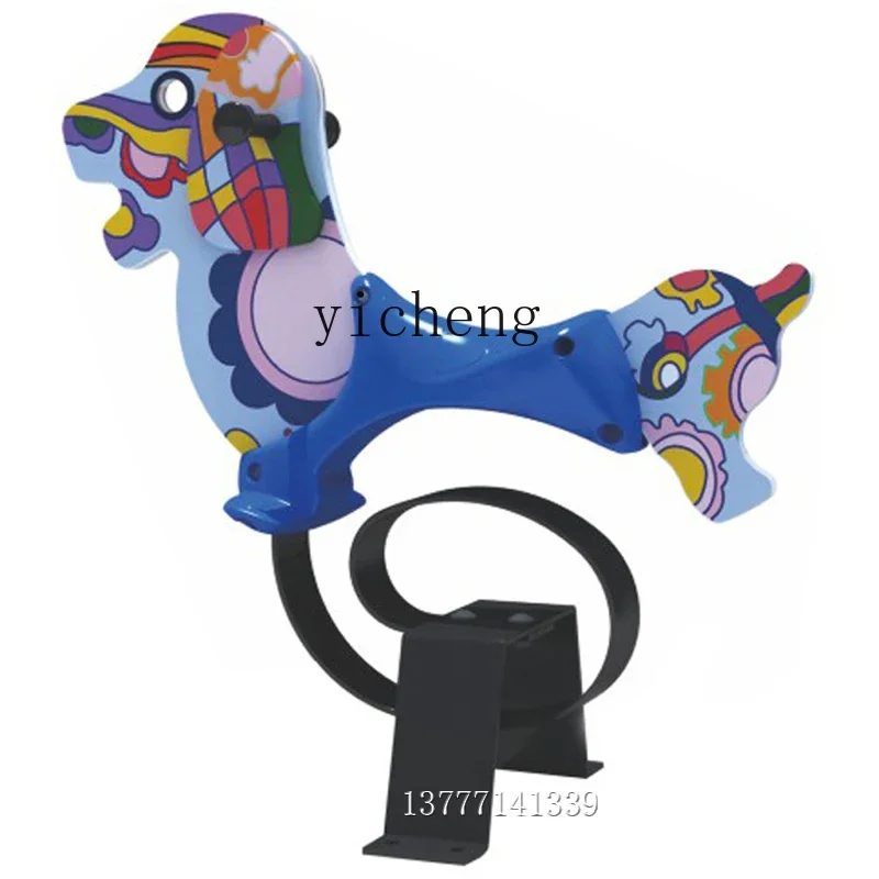 WJ  Park Outdoor The Hokey Pokey Children Outdoor Colorful Cartoon Rocking Horse PE Board Toy Trojan