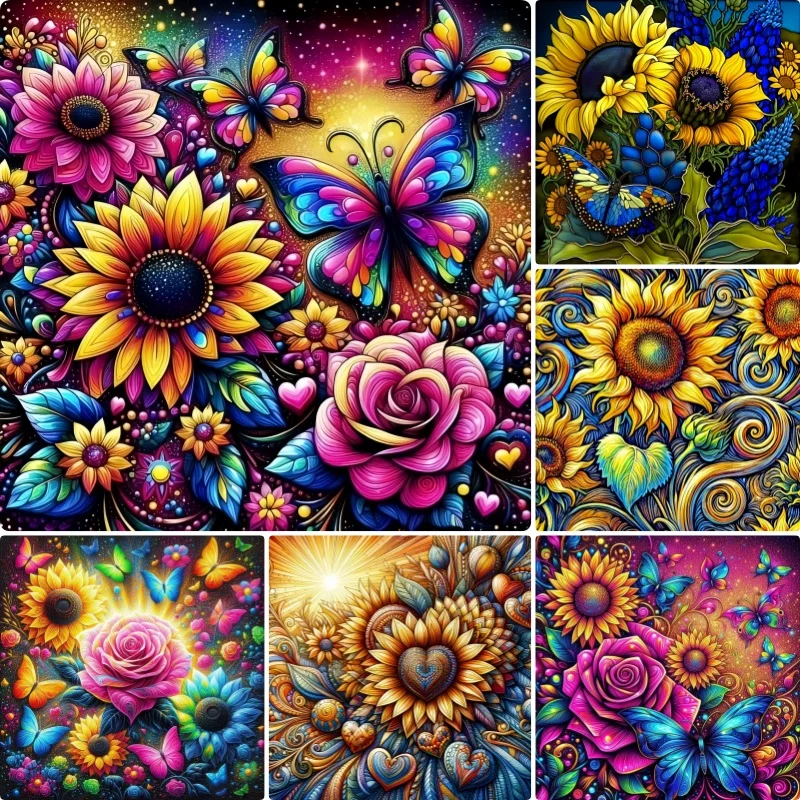 New Arrivals Diamond Paintings Colorful Roses And Sunflowers Embroidery Full Rhinestones Butterfly Cross Stitch Arts And Crafts