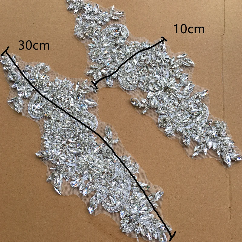 1 Pair Luxury Gold White Glass Diamond Flowers Symmetrical DIY Decor for Wedding Dresses and Skirts for Waist and Shoulder Use