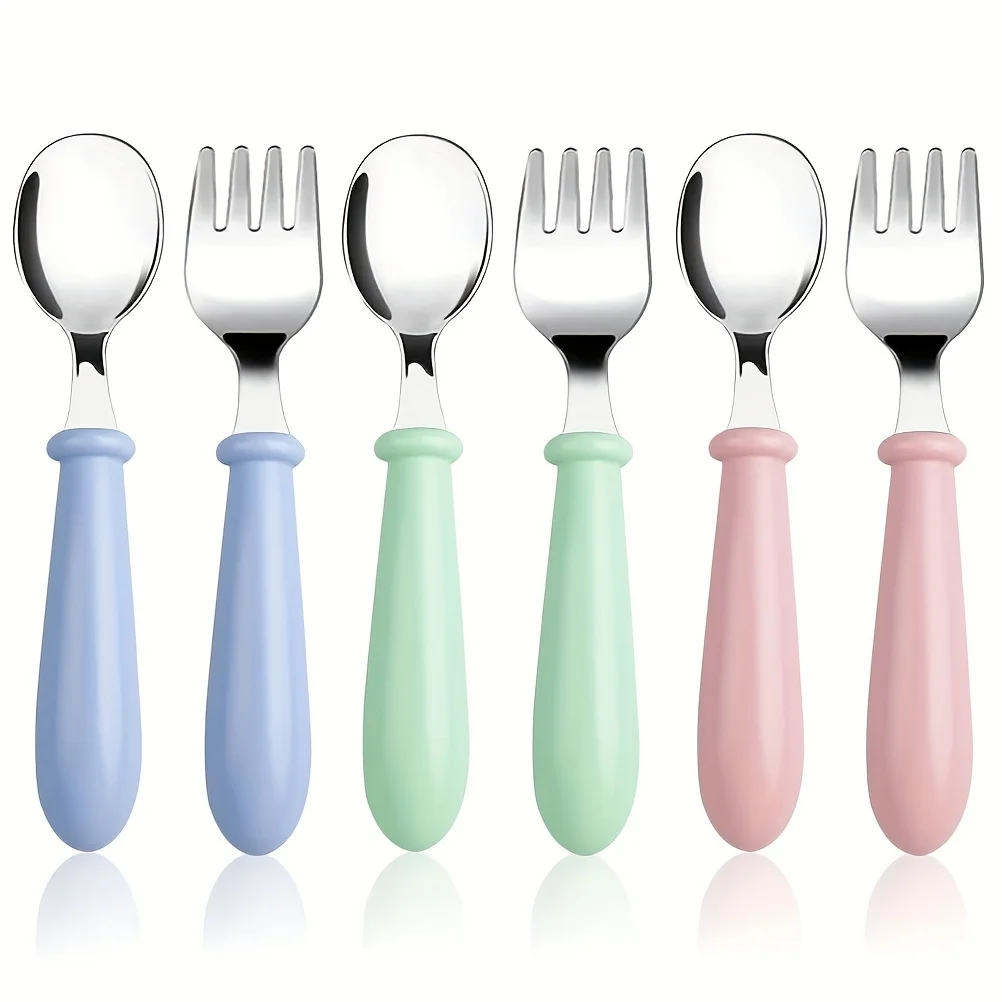 6 PCS Toddler Utensils Stainless Steel Fork And Spoon Safe Baby Silverware Set, Kid Safe Utensils Children's Flatware Kids Cutle