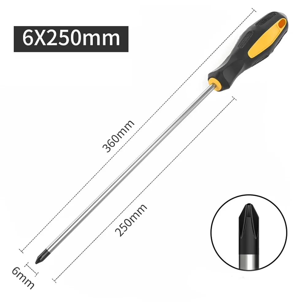 12Inch Long Slotted Cross Screwdriver Magnetic Slotted Screwdriver With Rubber Handle Tools Accessories 250mm*6mm