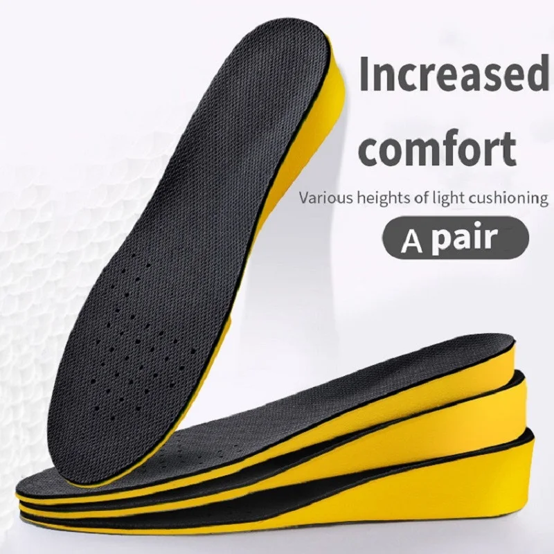 Plantillas invisibles para aumento de altura para hombres y mujeres, almohadilla de suela de zapatos amarilla, absorción de impactos transpirable, cojín para el cuidado de los pies