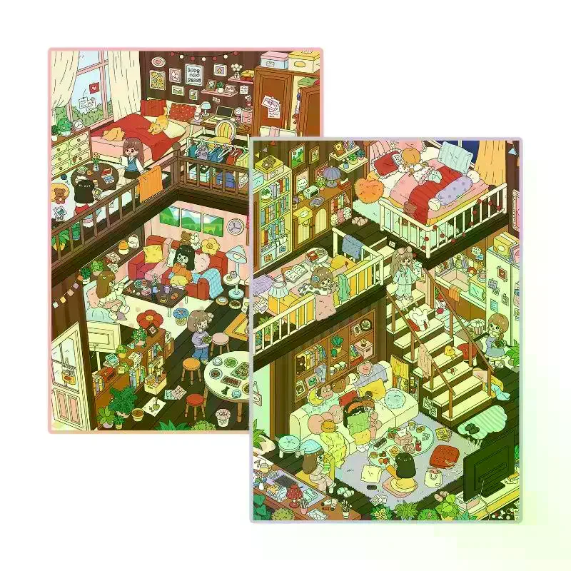 /&/1/2Pcs Kawaii Pajama Party 3D Best Friend Time Landscape Sticker DIY Pocket Cabin Scene Sticker Festival Gift