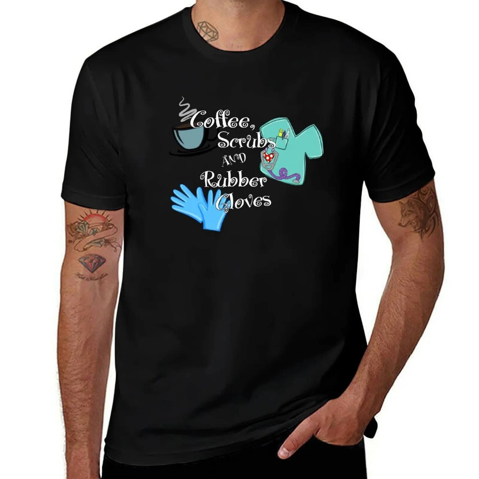 Coffee Scrubs and Rubber Gloves - Design by UMD T-Shirt Industrial Work Tee Shirt T-Shirt