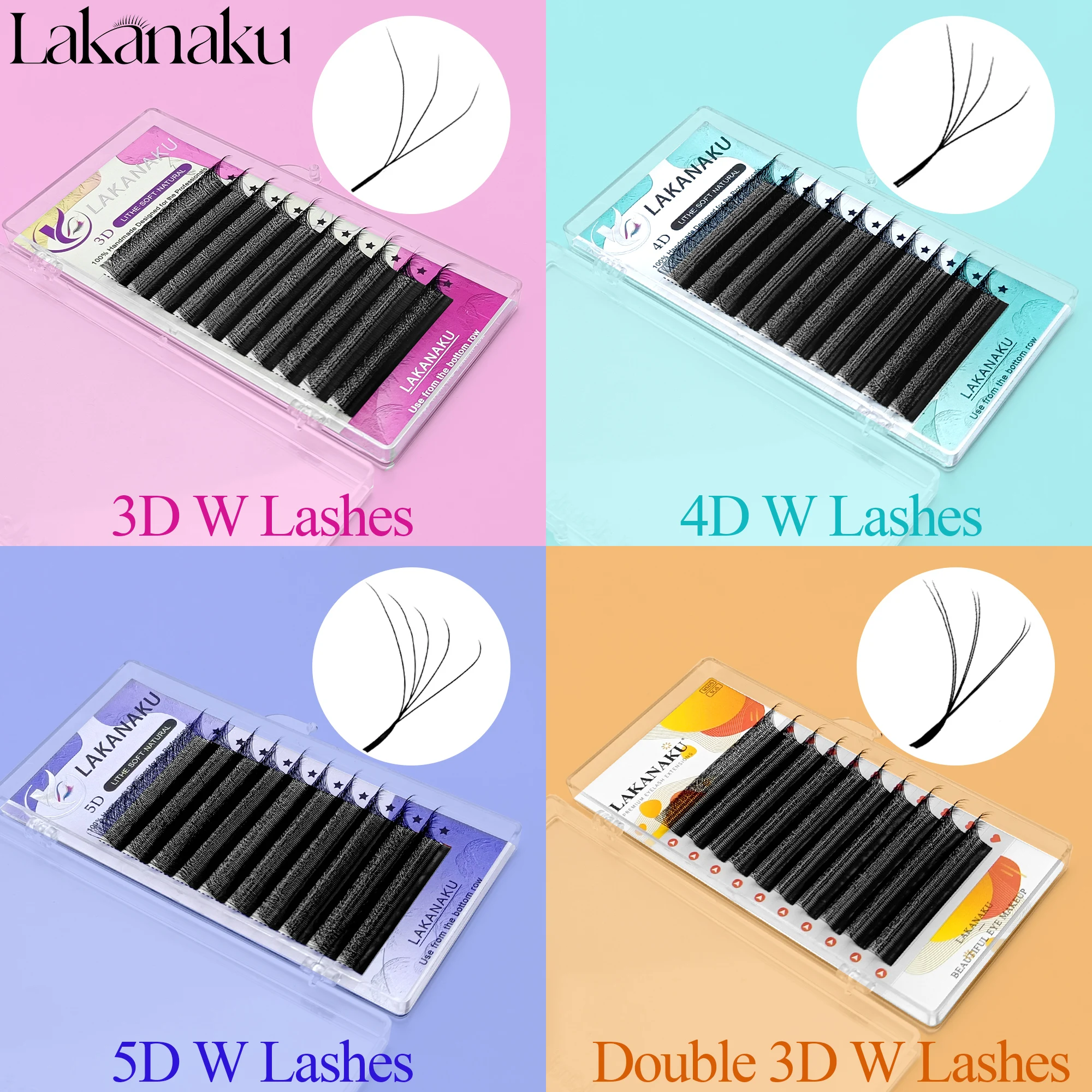 LAKANAKU M/L Curl YY 3D 4D 5D W Extensions de cils doux naturel W Extensions de cils préfabriqués Volume ventilateurs faux cils