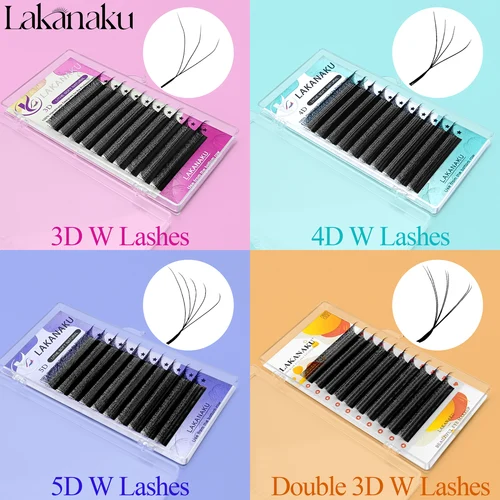 LAKANAKU M/L Curl YY 3D 4D 5D W extensiones de pestañas suaves naturales W extensiones de pestañas prefabricadas ventiladores de volumen pestañas postizas