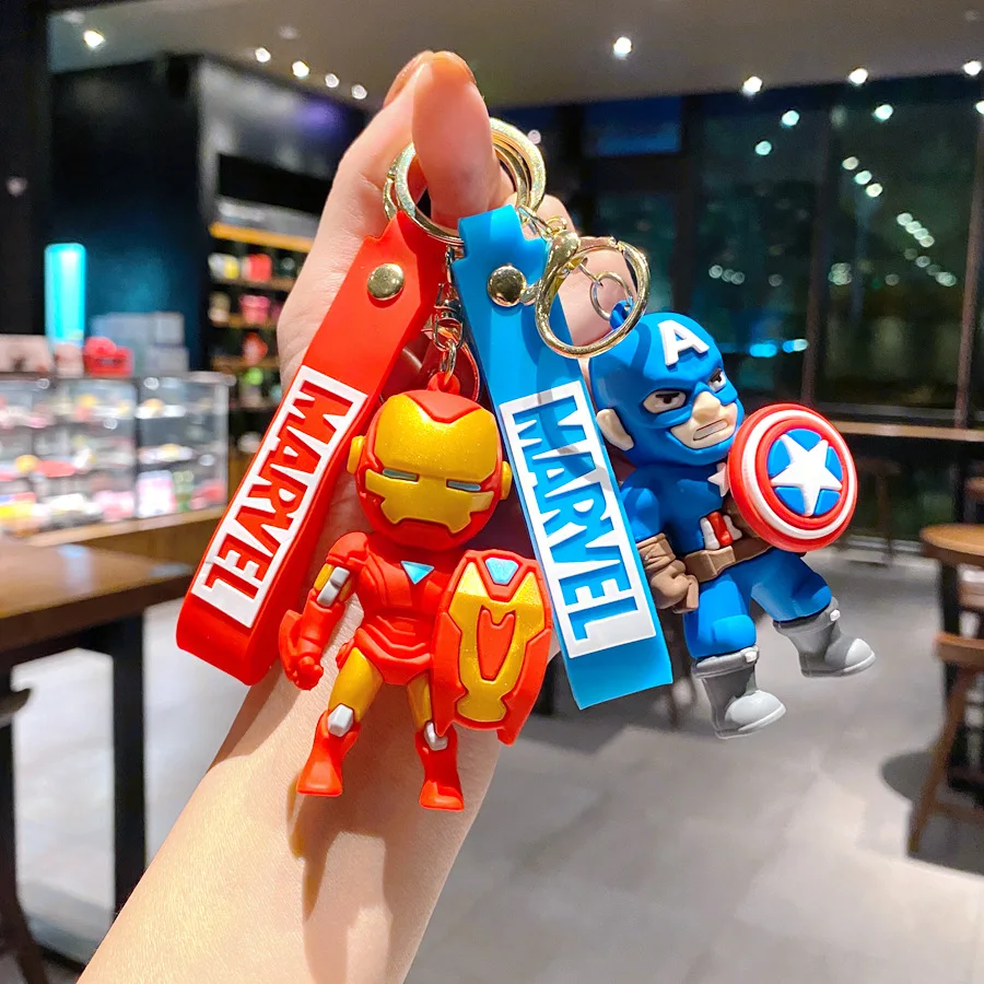 Cartoon Marvel Superhero Keychain Iron Man Spider-Man Keychain Pendant PVC Cute Key Ring Jewelry Accessories Birthday Gift