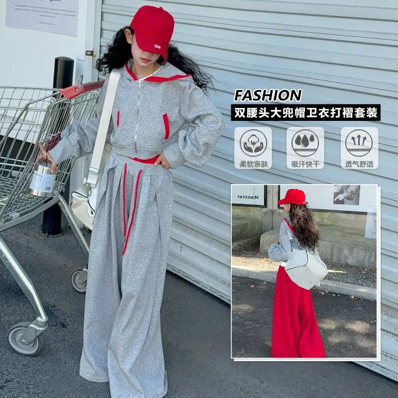 

Kawaii Girl Fashion Sweatsuit Pants Set Student Autumn Cartoon Casual Hooded Tops Wide-Leg Pants 2-Piece Set Children's Clothing
