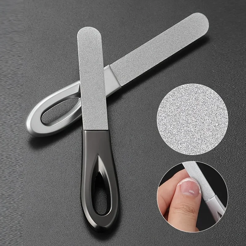 مبرد أظافر من الفولاذ المقاوم للصدأ على الوجهين، مبراة وأداة تلميع للأظافر السميكة والصلبة، شريط مانيكير، غير معطر، ملحقات رعاية