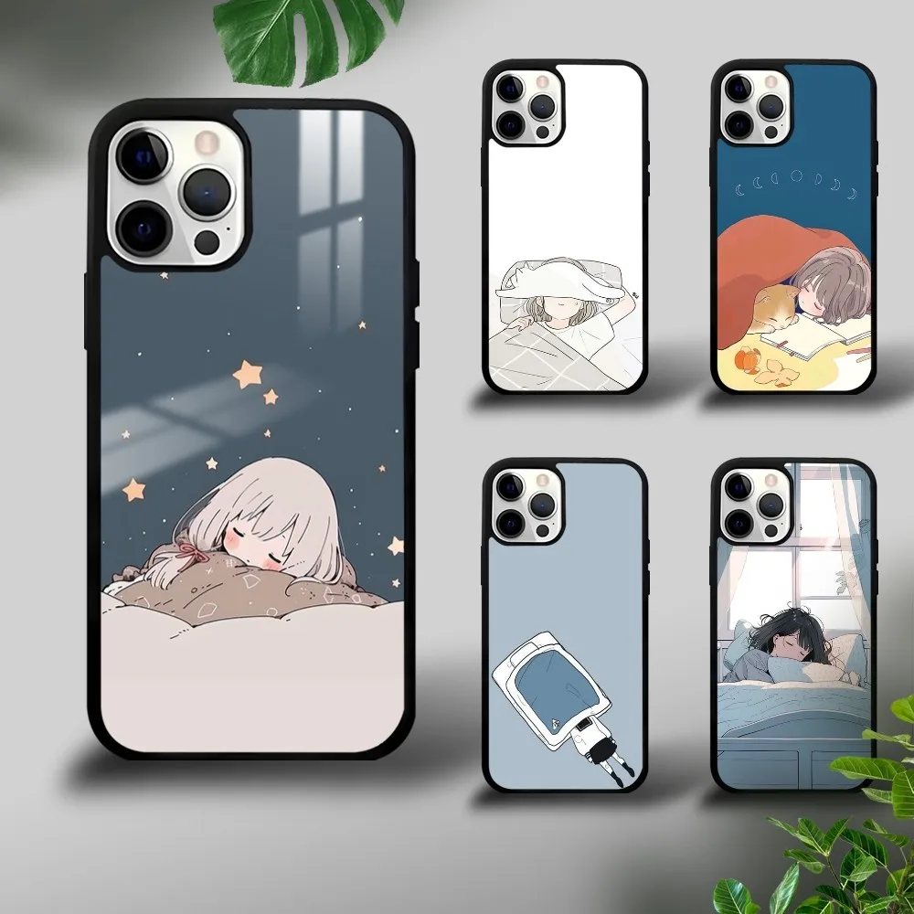 

Cute Girl Sleeping Phone Case For iPhone 16 15 14 13 12 11 Pro Xs Max Mini Plus Celulares Hard Funda