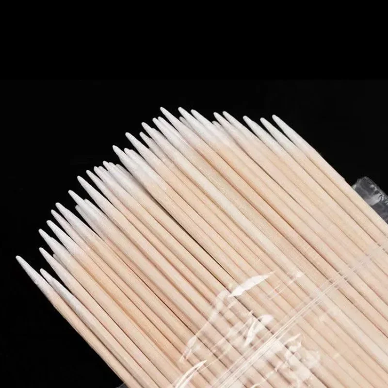 7cm Nails Wood Cotton Swab Clean Sticks Buds Tip Wooden Cotton Head Manicure Detail Corrector Nail Polish Remover Art Tools