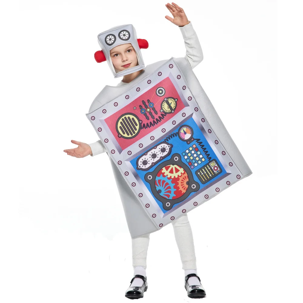 Unisex Funny Kids Boy Super Silver Robot Halloween Costumes Girl Racket the Robot Child Costume