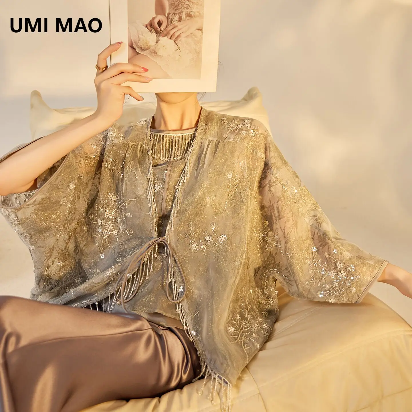 

UMI MAO Высококачественная новая шаль в китайском стиле с кисточками и ремешком, осенняя мода, новый топ с v-образным вырезом и вышивкой в китайском стиле