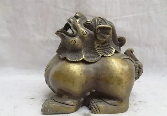 Chinese Bronze Lion Movable Head Foo Fu Dog Statue Tibet Incense Burner Censer