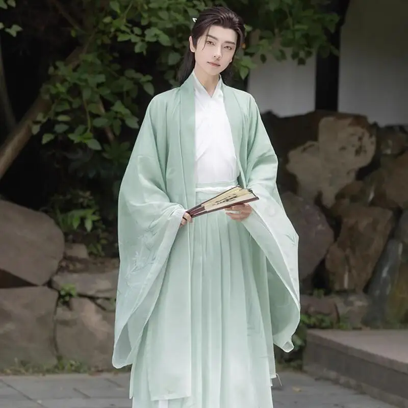 

Large Size 3XL Hanfu Set Men Chinese Traditional Cosplay Costume Halloween Event Martial Clothing Weijin Large Sleeve Shirt