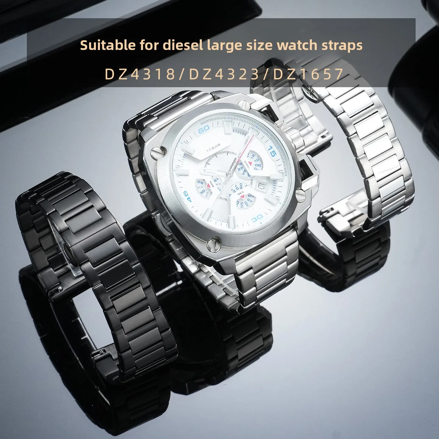 For Diesel Large DZ4318/4323/1657/7313/7257/4411 Men's Solid Stainless Steel Strap