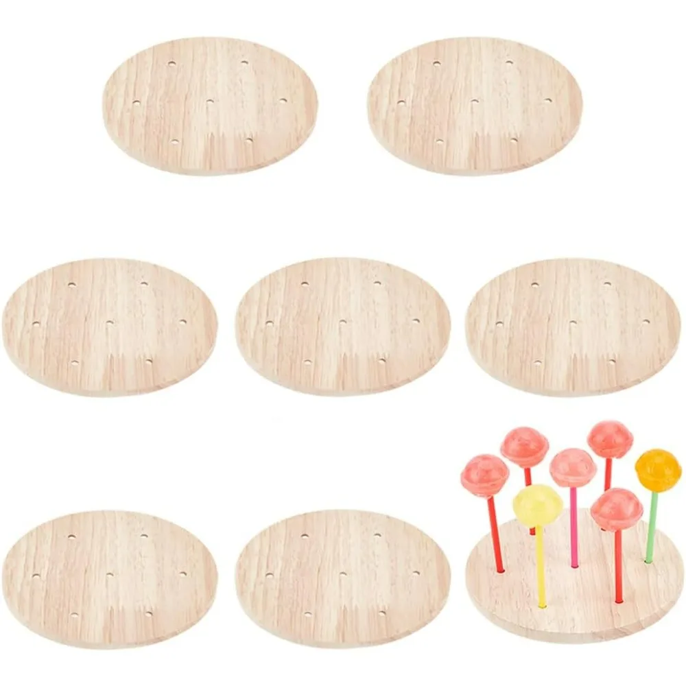 8pcs Cake Pop Stand Display 4.7 Inch 56 Hole Rustic Sucker Display Stand Mini Rounded-Shaped Wooden Lollipop Display Holders