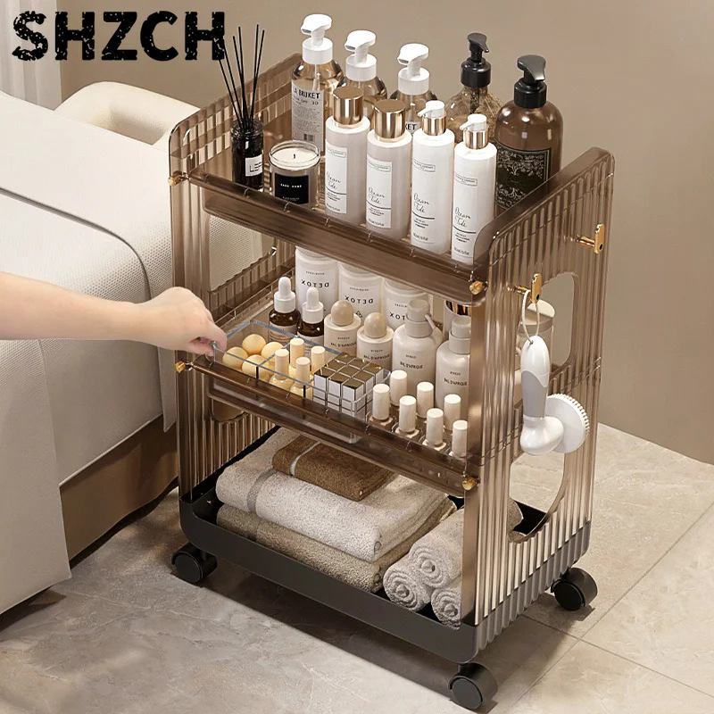 Premium Acrylic Makeup Organizer Display Shelf Beauty Salon Trolley Multi-Purpose Storage Rack Instrument Utility Cart