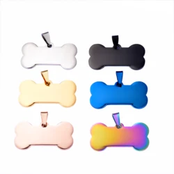 5Pcs Dog Tag Puppy ID Tag Stainless Steel Bone for Neutral Necklace Mirror PolishTags Pet Dog Collar Accessories