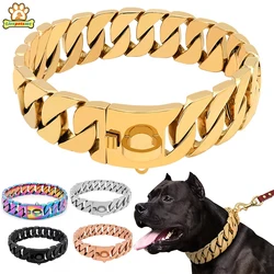 Collar de cadena de Metal fuerte de 32MM de ancho para perro, gargantilla de acero inoxidable para perro Pitbull, collar dorado para perros grandes