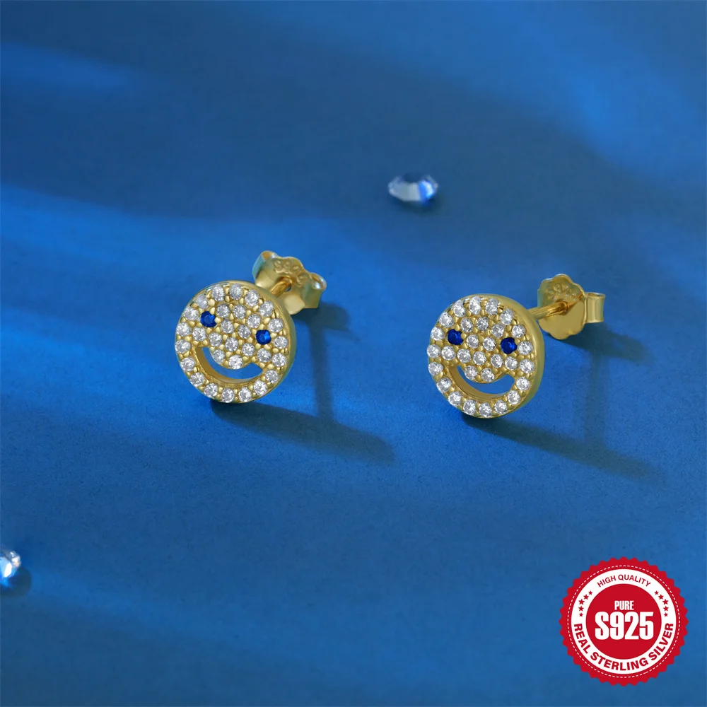 

CANNER 925 Sterling Silver Smiling/Heart-shaped Mini Piercing Earrings For Women INS Personalities Exquisite Birthday Gifts