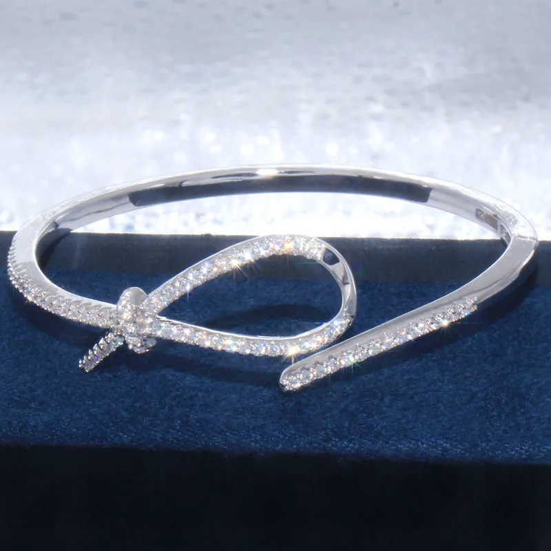 European and American fashion s925 sterling silver bracelet with diamond ribbon and opening anti allergic personality