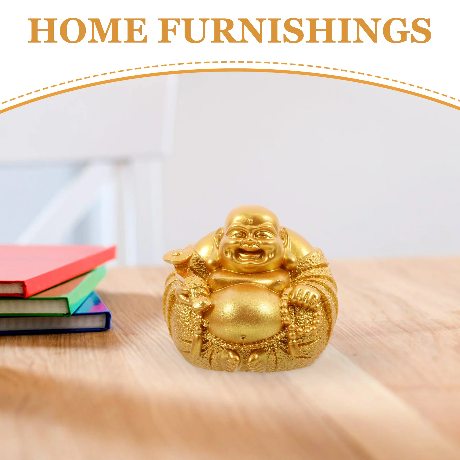 

Golden Laughing Buddha Statue Resin Home Decor Small Desk Adornment Traditional Crafts Elegant Color Durability Tabletop Office
