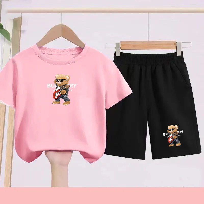 

Children's Summer Sportswear Set- Cartoon Bear PatternT-shirt + Shorts.Made of Breathable Fabric Suitable for Babies Aged 3 To13