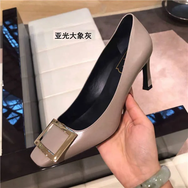 Classic square buckle patent leather women's shoes, square toe versatile single shoes, slim heels wedding shoes bridesmaid flats