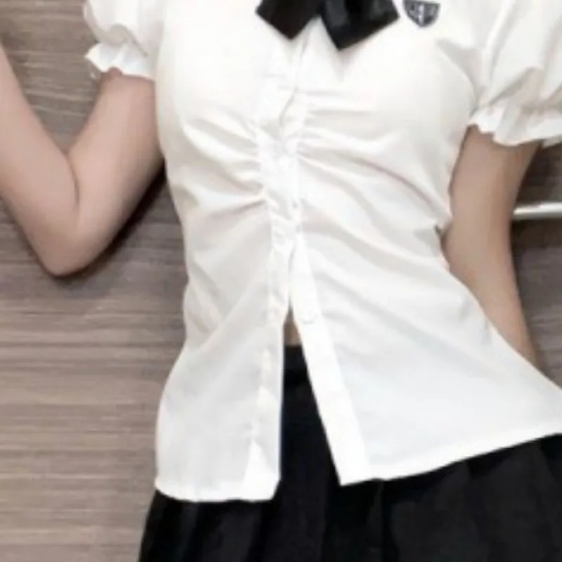 Camisas de manga abombada para mujer, camisas elegantes que combinan con todo, encantadoras chicas, ajustadas, estilo coreano joven, suave, informal, con cuello vuelto de calle alta