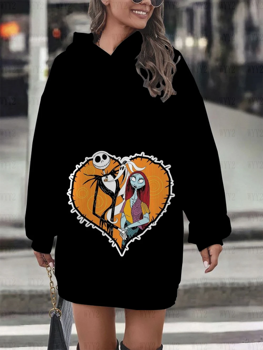 

Новый «Кошмар перед Рождеством» Джек и Салли, женская толстовка с капюшоном и принтом, платье-свитер, женская толстовка с капюшоном